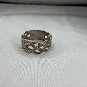 Sterling Silver Designer Basket Band Ring Celtic Style Thick Band Vintage Size 7
